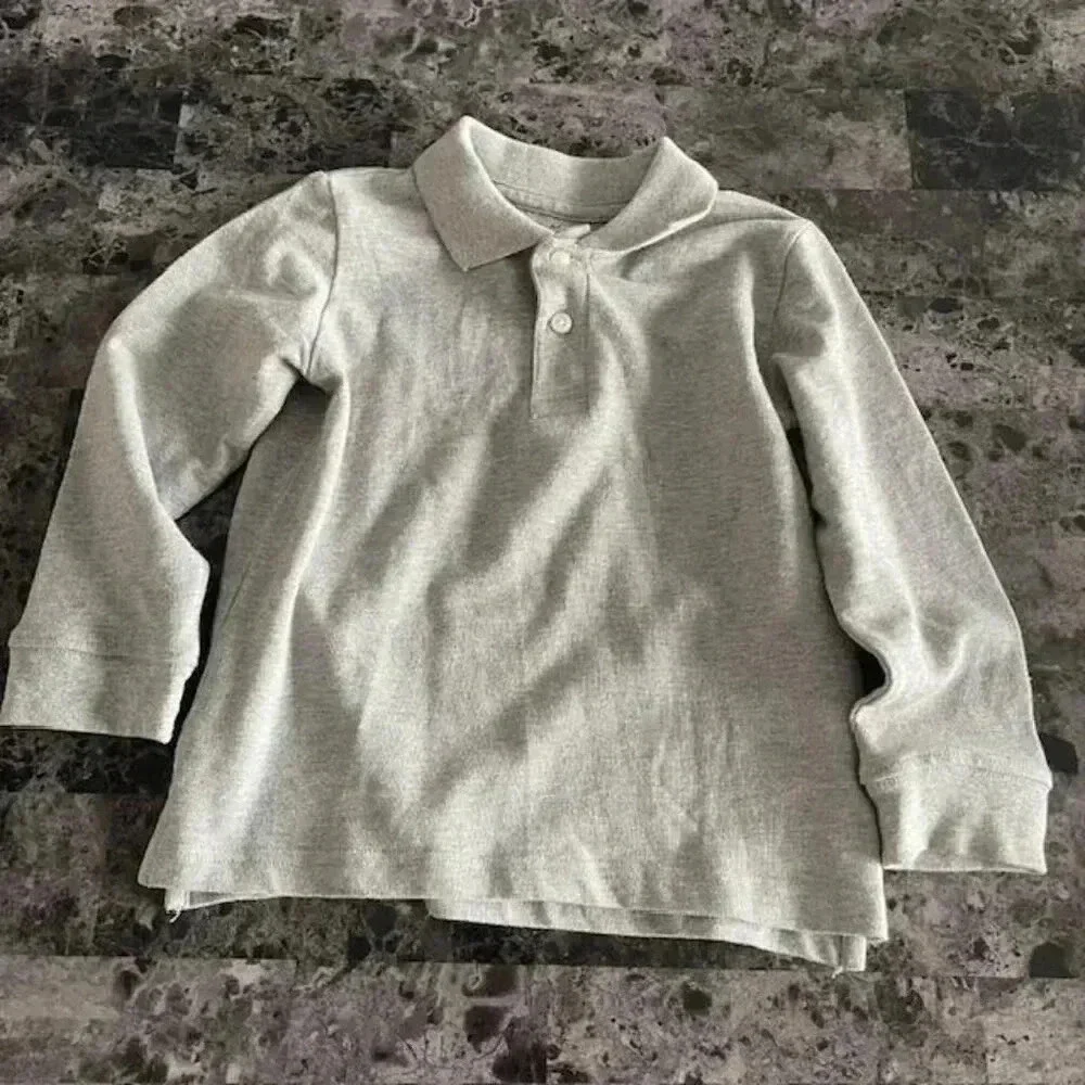 The Children's Place Boys' Long Sleeve Soft Jersey Knit Polo - Gray - Size 5